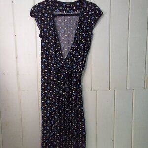 J Crew Mercantile Wrap Dress Women XXS Sleeveless Tie Floral Black Blue